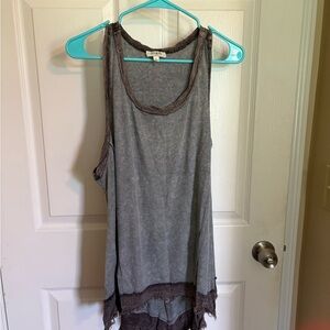 Umgee Gray Asymmetrical Ruffled Tank Top
